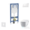 Geberit Duofix falra szerelhető WC szett, Tece Teceone bidés WC soft close ülőkével, Sigma 30 fehér/króm nyomólappal SANI11CT3105