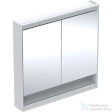 Geberit ONE 90x90 cm-es kétajtós tükrös szekrény ComfortLight világítással,nyitott polccal,fehér/porszórt alumínium 505.833.00.2 fürdőszoba bútor