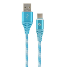 Gembird CC-USB2B-AMCM-1M-VW Premium cotton braided Type-C USB charging and data cable 1m Turquoise Blue/White kábel és adapter