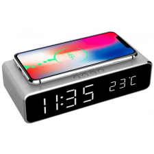 Gembird DAC-WPC-01-S Digital alarm clock with wireless charging function Silver ébresztőóra