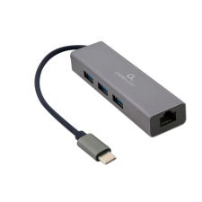 Gembird USB-C Gigabit network adapter with 3-port USB 3.1 hub Grey hálózati kártya
