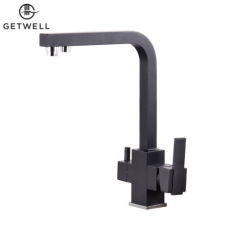 GetWell Square-S két karos, 3 utas Konyhai Csap Víztisztítókhoz fekete színben csaptelep