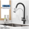 GetWell Stork 2 karos, 3 utas, Kihúzható Zuhanyfejes Konyhai Csap Víztisztítókhoz Fekete és Króm színben