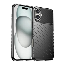 Gigapack Apple iPhone 16 Plus szilikon telefonvédő (ütésállóság, csíkos, dombor minta) fekete mobiltelefon kellék