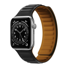 Gigapack Apple Watch Series 9 45mm pótszíj (egyedi méret, szilikon, bőr hatású, 3d minta, mágneses zár) fekete okosóra kellék