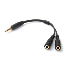 Gigapack Audió adapter (3.5mm jack dugó - jack aljzat, mikrofon aljzat, 10cm) FEKETE kábel és adapter