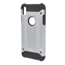 Gigapack Defender Apple iPhone XS Max 6.5" műanyag telefonvédő (közepesen ütésálló, fémhatás, logo kivágás, ezüst) tok és táska