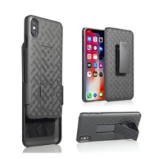 Gigapack Defender Apple iPhone XS Max műanyag telefonvédő 360° (közepesen ütésálló, asztali tartó, rács minta, fekete) mobiltelefon kellék
