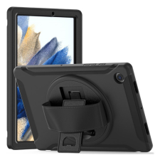 Gigapack Defender műanyag telefonvédő (közepesen ütésálló, kitámasztó, 360°-ban forgatható + kézpánt) FEKETE [Samsung Galaxy Tab A8 10.5 LTE ... tablet tok