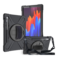 Gigapack Defender műanyag telefonvédő (közepesen ütésálló, kitámasztó, 360°-ban forgatható + kézpánt, vállpánt) FEKETE [Samsung Galaxy Tab S8 LTE (SM-X706)] (5996591002002) - Tablet tok tablet tok