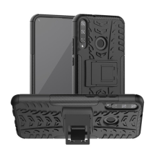 Gigapack Defender műanyag telefonvédő (közepesen ütésálló, szilikon belső, kitámasztó, autógumi minta) FEKETE [Huawei P40 Lite E / Y7p] (5996457954438) tok és táska
