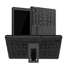 Gigapack Defender műanyag telefonvédő (közepesen ütésálló, szilikon belső, kitámasztó, autógumi minta) FEKETE [Lenovo Tab M10 FHD Plus (TB-X606X)] tablet tok