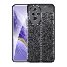 Gigapack Honor 200 szilikon telefonvédő (ütésállóság, bőr hatású, varrás minta) fekete mobiltelefon kellék