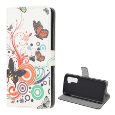 Gigapack Huawei P40 Lite / nova 7 SE tok álló (Flip, oldalra nyíló, pillangó, virág minta) fehér tok és táska