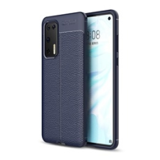Gigapack Huawei P40 Szilikon telefonvédő (bőr hatású, varrás minta, sötétkék) tok és táska