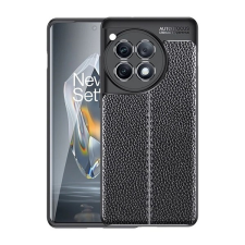 Gigapack OnePlus 12R szilikon telefonvédő (ütésállóság, bőr hatású, varrás minta) fekete tok és táska