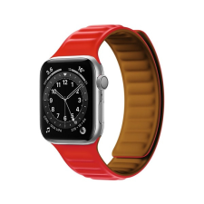 Gigapack Pótszíj (egyedi méret, szilikon, bőr hatású, 3D minta, mágneses zár) PIROS Apple Watch Series 7 41mm, Apple Watch Series 8 41mm okosóra kellék
