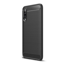 Gigapack Samsung Galaxy A70 Szilikon telefonvédő (légpárnás sarok, szálcsiszolt, karbon minta, fekete) tok és táska