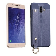 Gigapack Samsung Galaxy J6+ Szilikon telefonvédő (asztali tartó funkció, bőr hatású, varrás minta, sötétkék) tok és táska