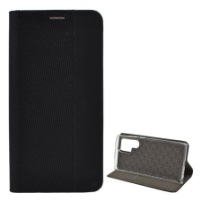 Gigapack Samsung Galaxy S22 Ultra 5G (SM-S908) tok álló, bőr hatású (flip, asztali tartó funkció, textil minta) fekete tok és táska