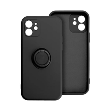 Gigapack Szilikon telefonvédő (telefontartó gyűrű, mikrofiber plüss belső, beépített fémlemez, kamera védelem) FEKETE Apple iPhone 15 Plus tok és táska