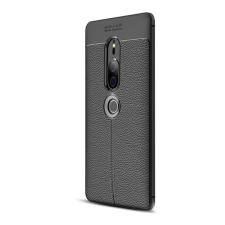 Gigapack Szilikon telefonvédő (ütésállóság, bőr hatású, varrás minta) FEKETE tok és táska