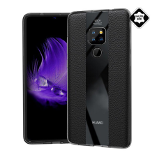 Gigapack Szilikon telefonvédő (valódi bőr bevonat, csíkos) FEKETE [Huawei Mate 20] (5996457842704) tok és táska
