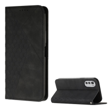 Gigapack Tok álló, b&#337;r hatású (flip, oldalra nyíló, asztali tartó funkció, 3d rombusz minta, prémium) fekete gp-137955 mobiltelefon kellék