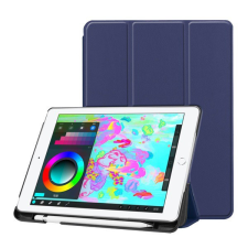 Gigapack Tok álló, bőr hatású (aktív FLIP, oldalra nyíló, TRIFOLD asztali tartó funkció, Apple Pencil tartó) SÖTÉTKÉK [Apple IPAD 9.7 (2018)] tablet tok