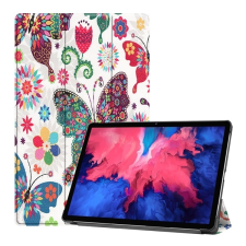 Gigapack Tok álló, bőr hatású (aktív flip, oldalra nyíló, TRIFOLD asztali tartó funkció, színes pillangó minta) FEHÉR Lenovo Tab P11 (TB-J606F) tablet tok