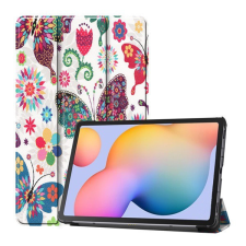 Gigapack Tok álló, bőr hatású (aktív FLIP, oldalra nyíló, TRIFOLD asztali tartó, pillangó, virág minta) FEHÉR [Samsung Galaxy Tab S6 Lite 10.4 LTE ... tablet tok