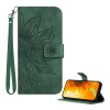 Gigapack Tok álló, bőr hatású (FLIP, oldalra nyíló, asztali tartó, bankkártya tartó + kézpánt, napraforgó minta) SÖTÉTZÖLD T Phone 3 5G