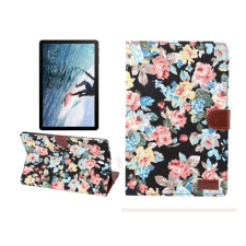Gigapack Tok álló, bőr hatású (FLIP, oldalra nyíló, asztali tartó funkció, textil bevonat, virág minta) FEKETE [Samsung Galaxy Tab S4 10.5 LTE ... tablet tok