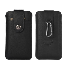 Gigapack Tok álló, bőr hatású (univerzális, bankkártya tartó, övre fűzhető, karabíner, 6.7&quot; méret, prémium) FEKETE Samsung Galaxy Mega 6.3 (GT-I9200), Sony Xperia T2 ultra (D5303), Alcatel A tok és táska