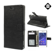 Gigapack Tok álló, valódi bőr (FLIP, oldalra nyíló, asztali tartó funkció) FEKETE Sony Xperia M2 (D2303) tok és táska