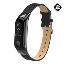 Gigapack Xiaomi MI Band 3 pótszíj (egyedi méret, valódi bőr, állítható) fekete okosóra kellék