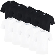 GILDAN 10 db-os csomagban Gildan kereknyakú pamut póló, fehér-fekete-M