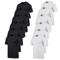 GILDAN 12 db-os csomagban Gildan 5000 kereknyakú pamut póló, fekete-fehér-S