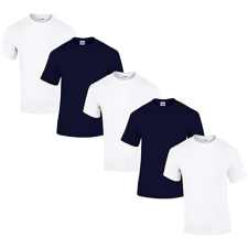 GILDAN 5 db-os csomagban Gildan kereknyakú pamut póló, fehér-sötétkék-3XL férfi póló