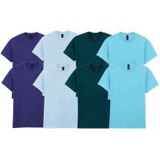 GILDAN 8 db-os, 4 színes csomagban Gildan kereknyakú pamut póló, Cobalt, Light Blue, Midnight, Sky-L