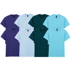 GILDAN 8 db-os, 4 színes csomagban Gildan kereknyakú pamut póló, Cobalt, Light Blue, Midnight, Sky-S