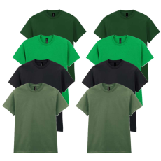 GILDAN 8 db-os, 4 színes csomagban Gildan kereknyakú pamut póló, Forest Green, Irish Green, Black, Military Green-XL