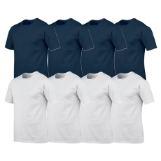 GILDAN 8 db-os csomagban Gildan kereknyakú pamut póló, sötétkék-fehér-XL