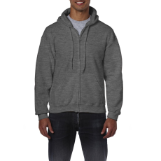 GILDAN Cipzáras kenguru zsebes kapucnis pulóver, Gildan GI18600, Dark Heather-S