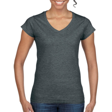 GILDAN Női póló Csapott ujjú Gildan Ladies Softstyle V-Neck T-Shirt - S, Sötét heather szürke