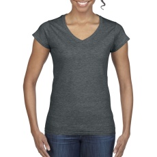 GILDAN Softstyle V-nyakú testhez álló rövid ujjú női póló, Gildan GIL64V00, Dark Heather-2XL