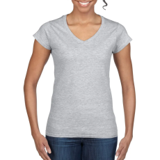 GILDAN Softstyle V-nyakú testhez álló rövid ujjú női póló, Gildan GIL64V00, RS Sport Grey-XL