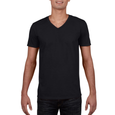 GILDAN V-nyakú rövid ujjú pamut póló, Gildan GI64V00, Black-2XL