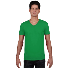 GILDAN V-nyakú rövid ujjú pamut póló, Gildan GI64V00, Irish Green-XL férfi póló