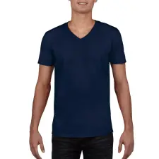 GILDAN V-nyakú rövid ujjú pamut póló, Gildan GI64V00, Navy-2XL férfi póló